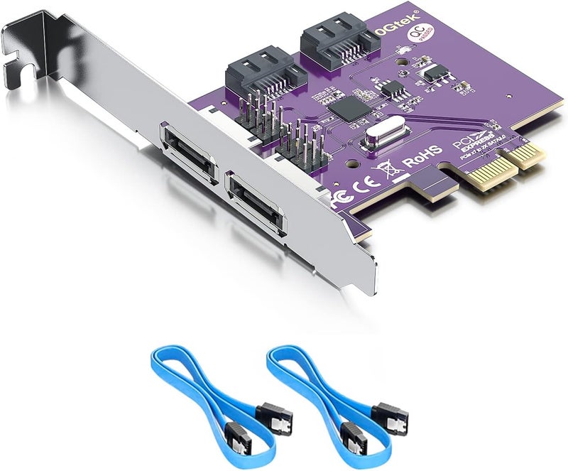 ipolex 2 Port eSATA3.0 or 2 Port SATA3.0 Non-Raid Controller Card, X1, with 2 SATA Cable, Support SSD and HDD - Image 1